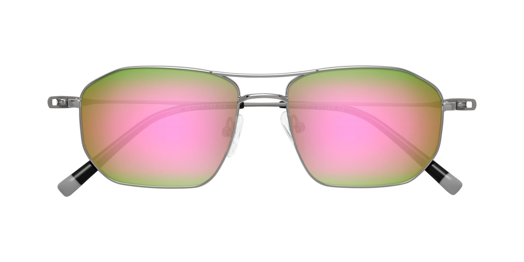 Folded Front of Cress in Silver-Gray with Pink Mirrored Lenses