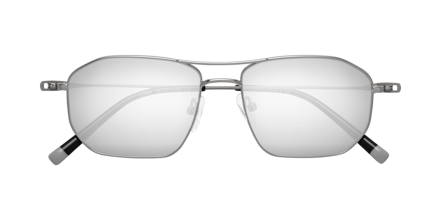 Folded Front of Cress in Silver-Gray with Silver Mirrored Lenses