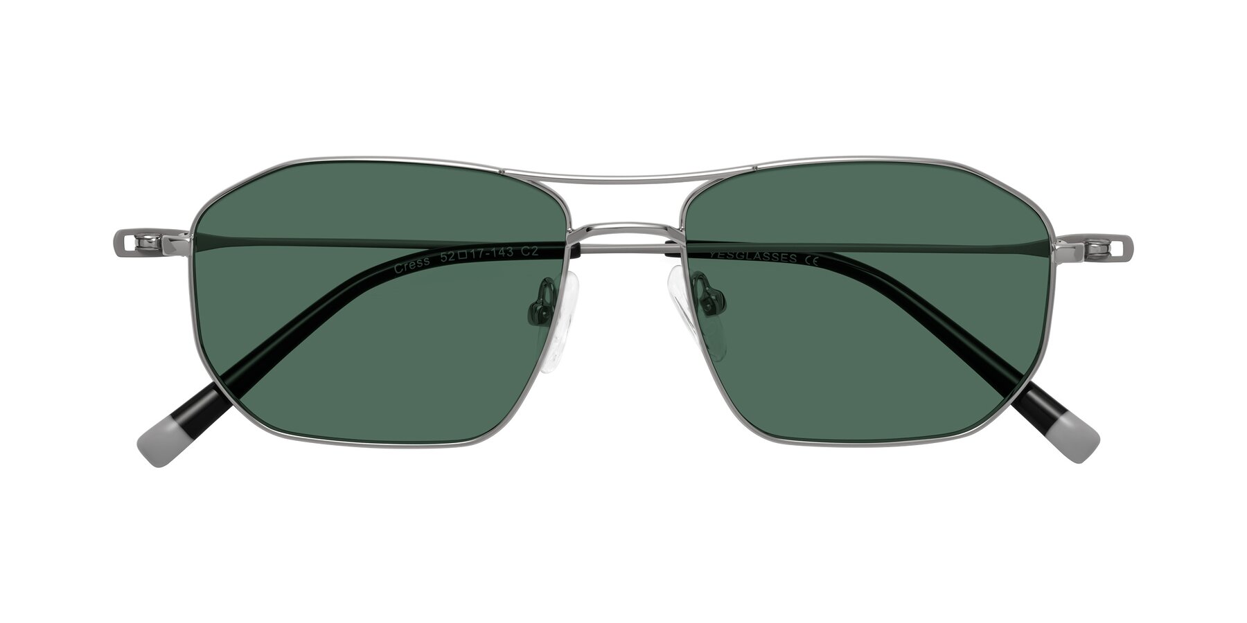 Folded Front of Cress in Silver-Gray with Green Polarized Lenses