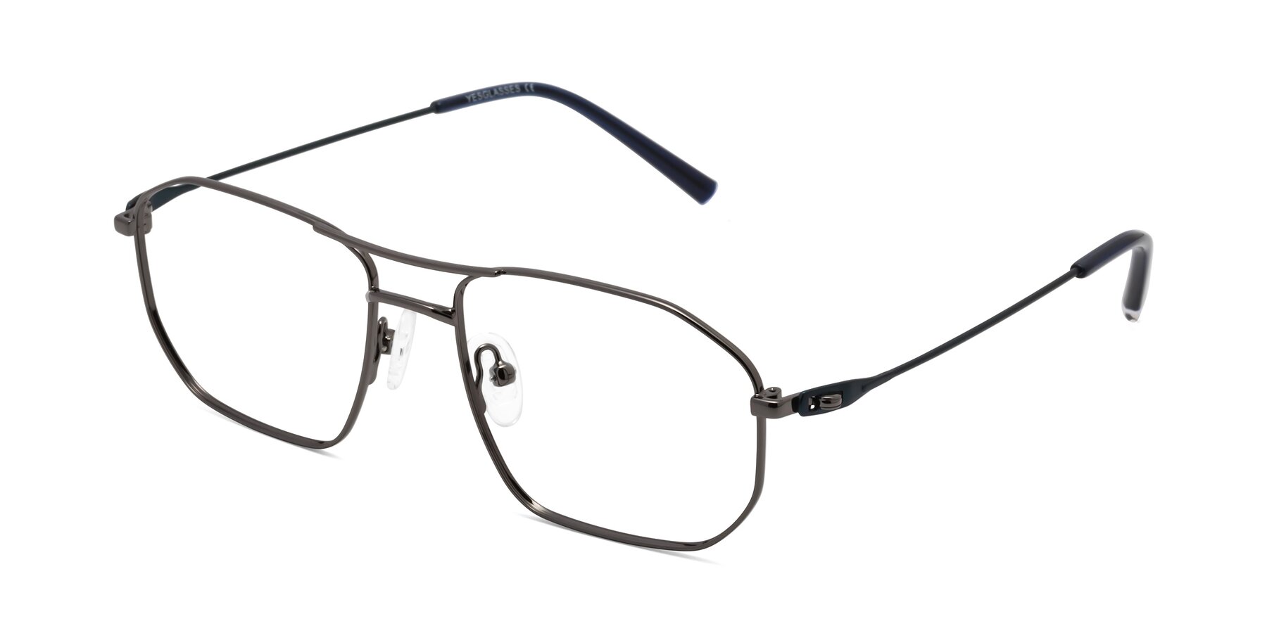 Angle of Cress in Gunmetal-Blue with Clear Eyeglass Lenses