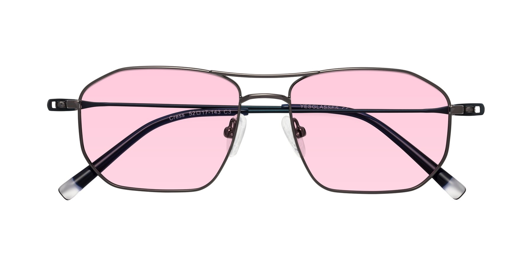 Folded Front of Cress in Gunmetal-Blue with Light Pink Tinted Lenses