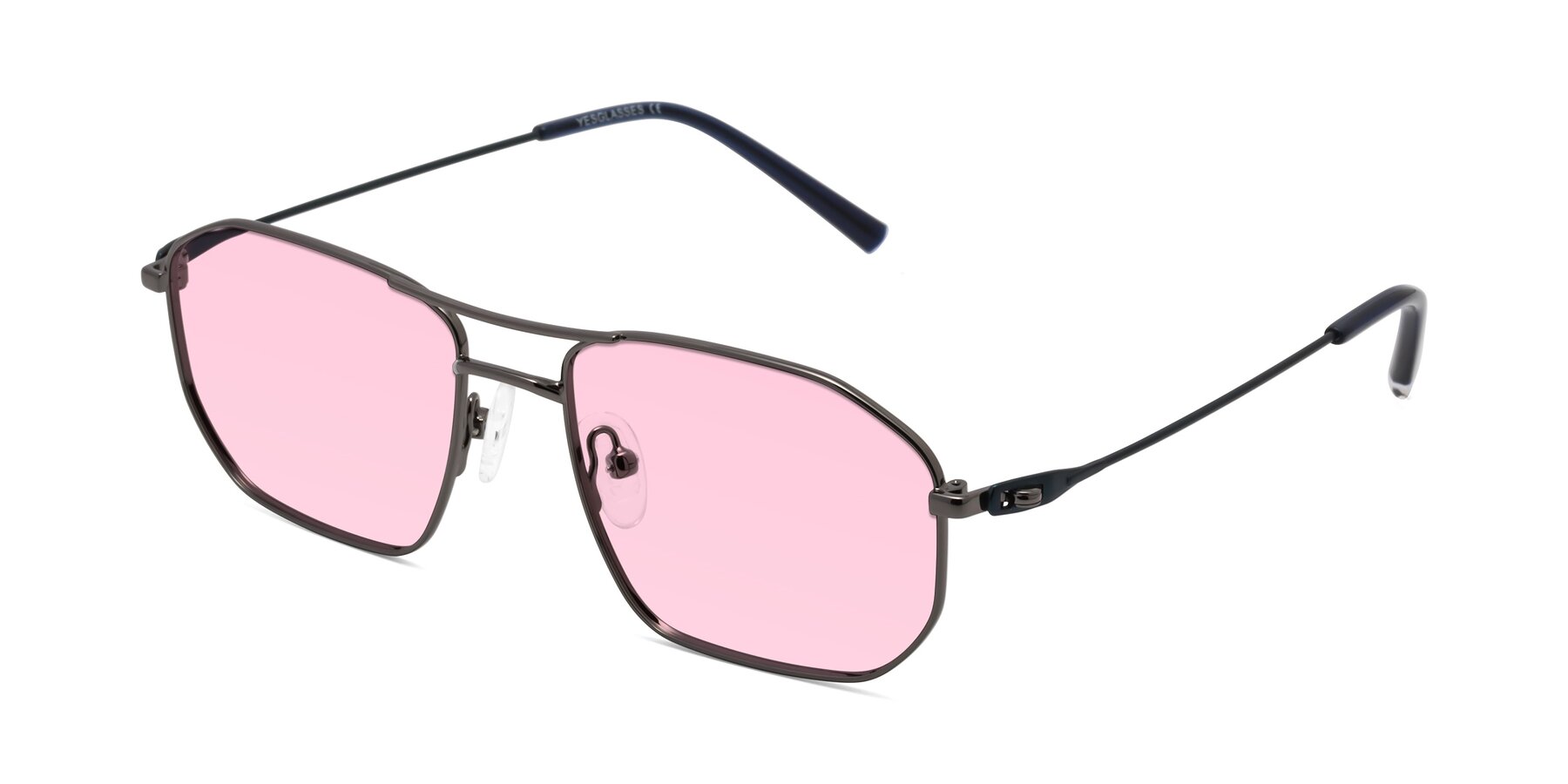 Angle of Cress in Gunmetal-Blue with Light Pink Tinted Lenses