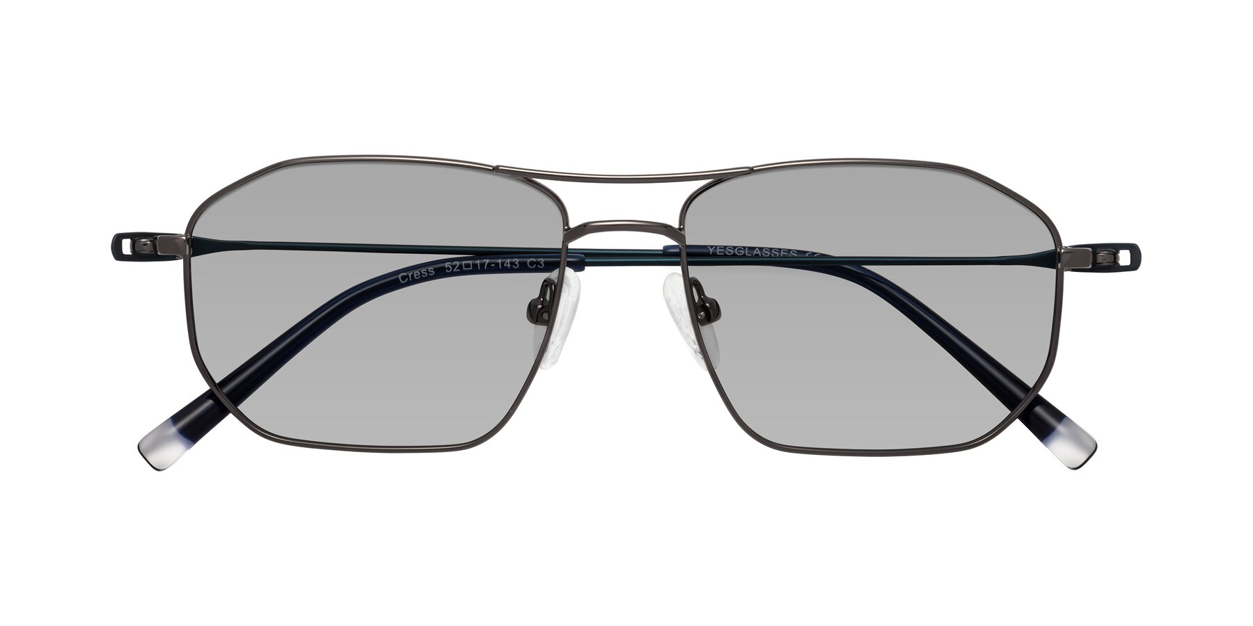 Folded Front of Cress in Gunmetal-Blue with Light Gray Tinted Lenses