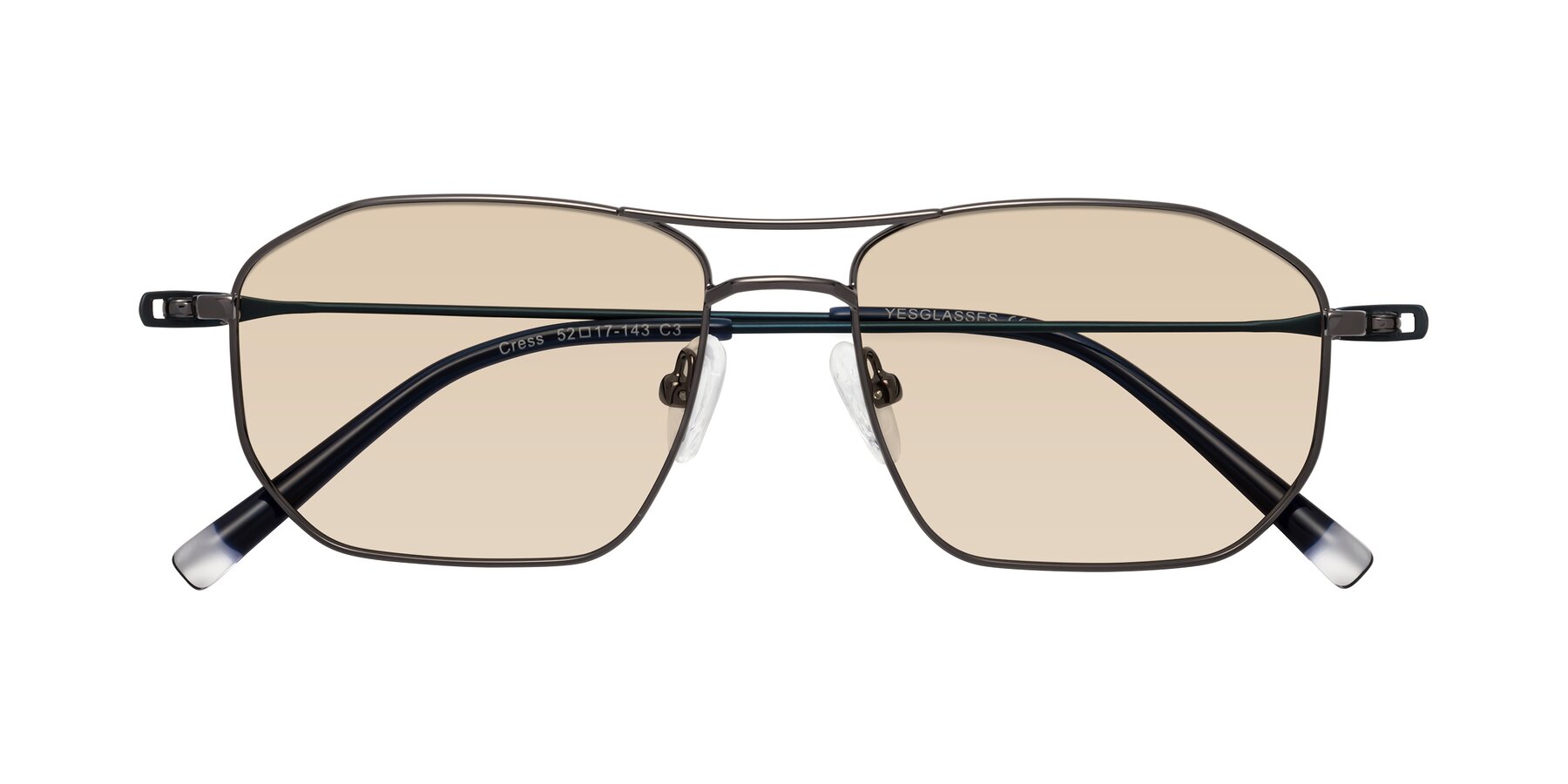 Folded Front of Cress in Gunmetal-Blue with Light Brown Tinted Lenses