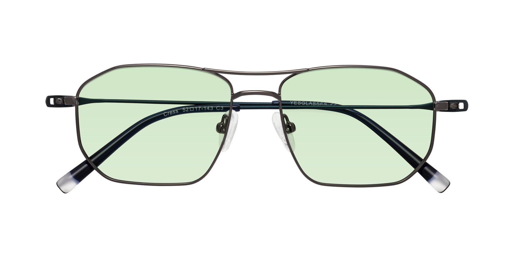 Folded Front of Cress in Gunmetal-Blue with Light Green Tinted Lenses