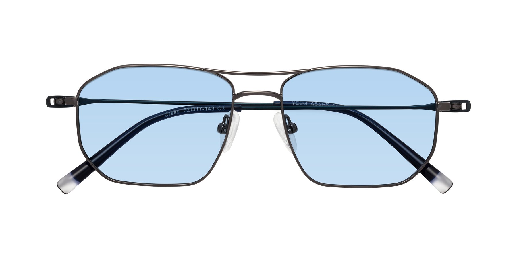 Folded Front of Cress in Gunmetal-Blue with Light Blue Tinted Lenses