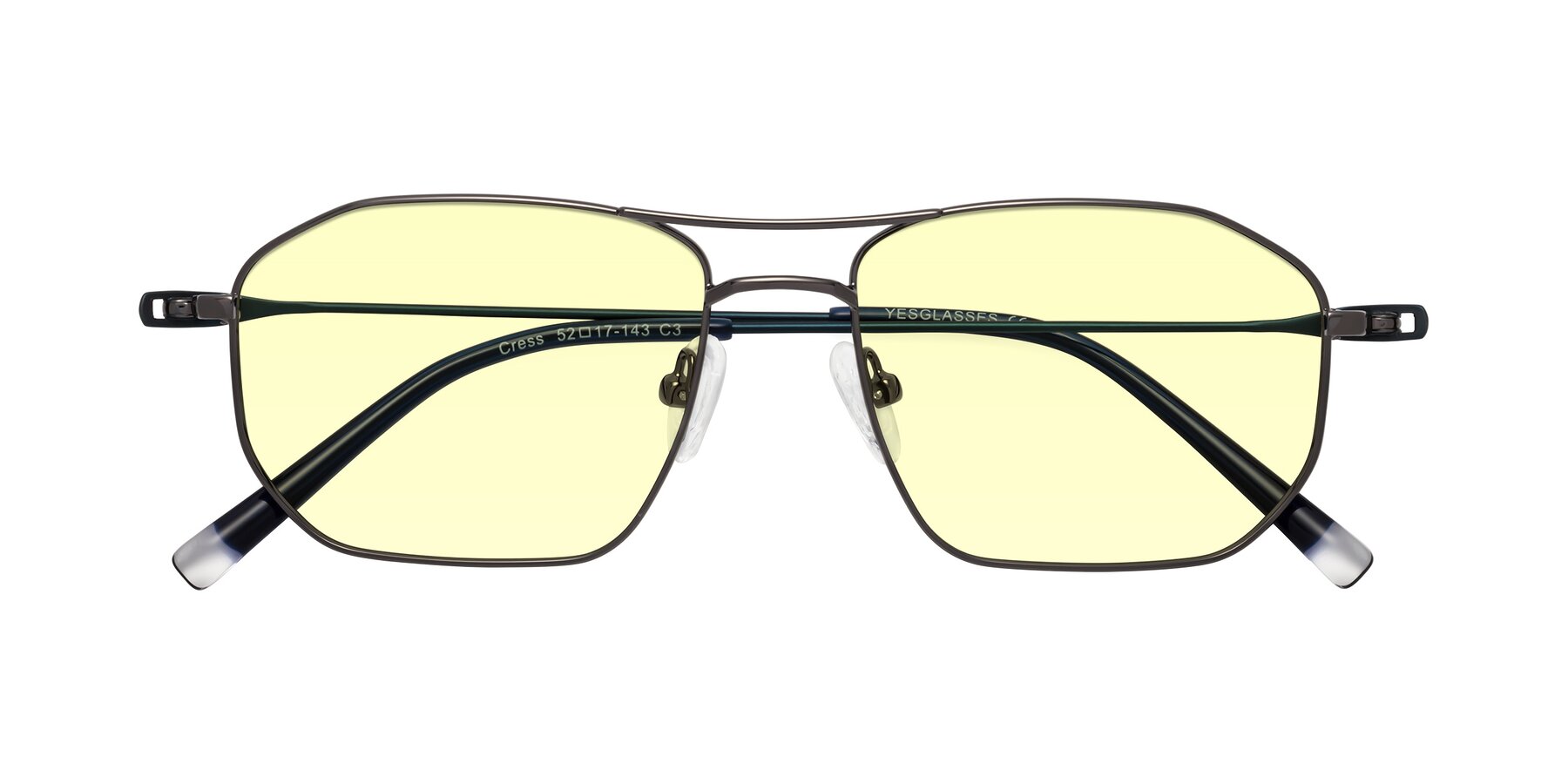 Folded Front of Cress in Gunmetal-Blue with Light Yellow Tinted Lenses