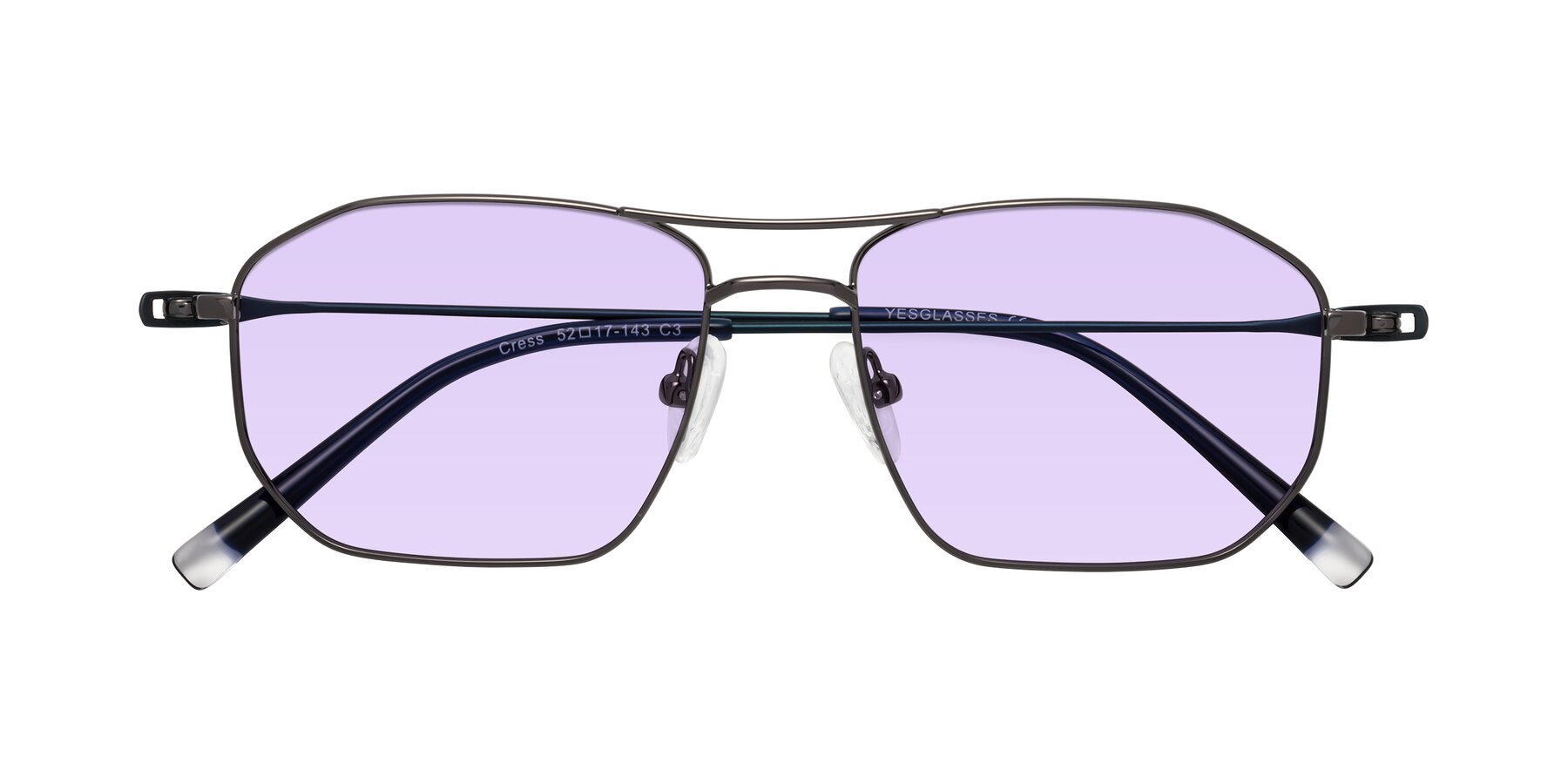 Folded Front of Cress in Gunmetal-Blue with Light Purple Tinted Lenses