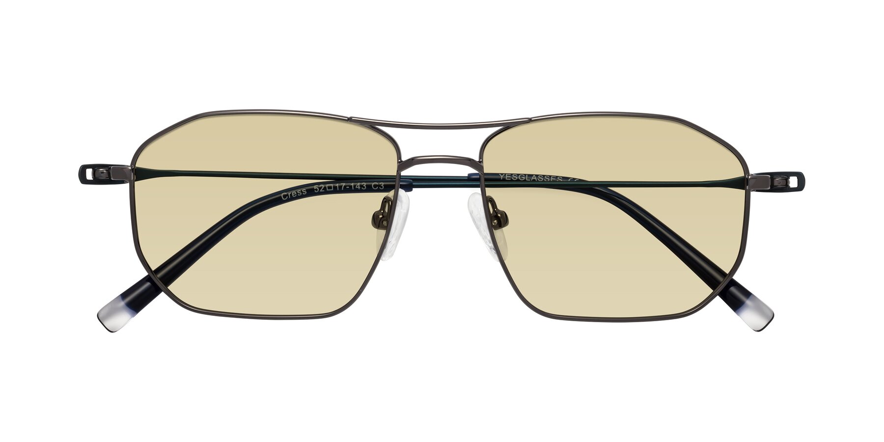 Folded Front of Cress in Gunmetal-Blue with Light Champagne Tinted Lenses