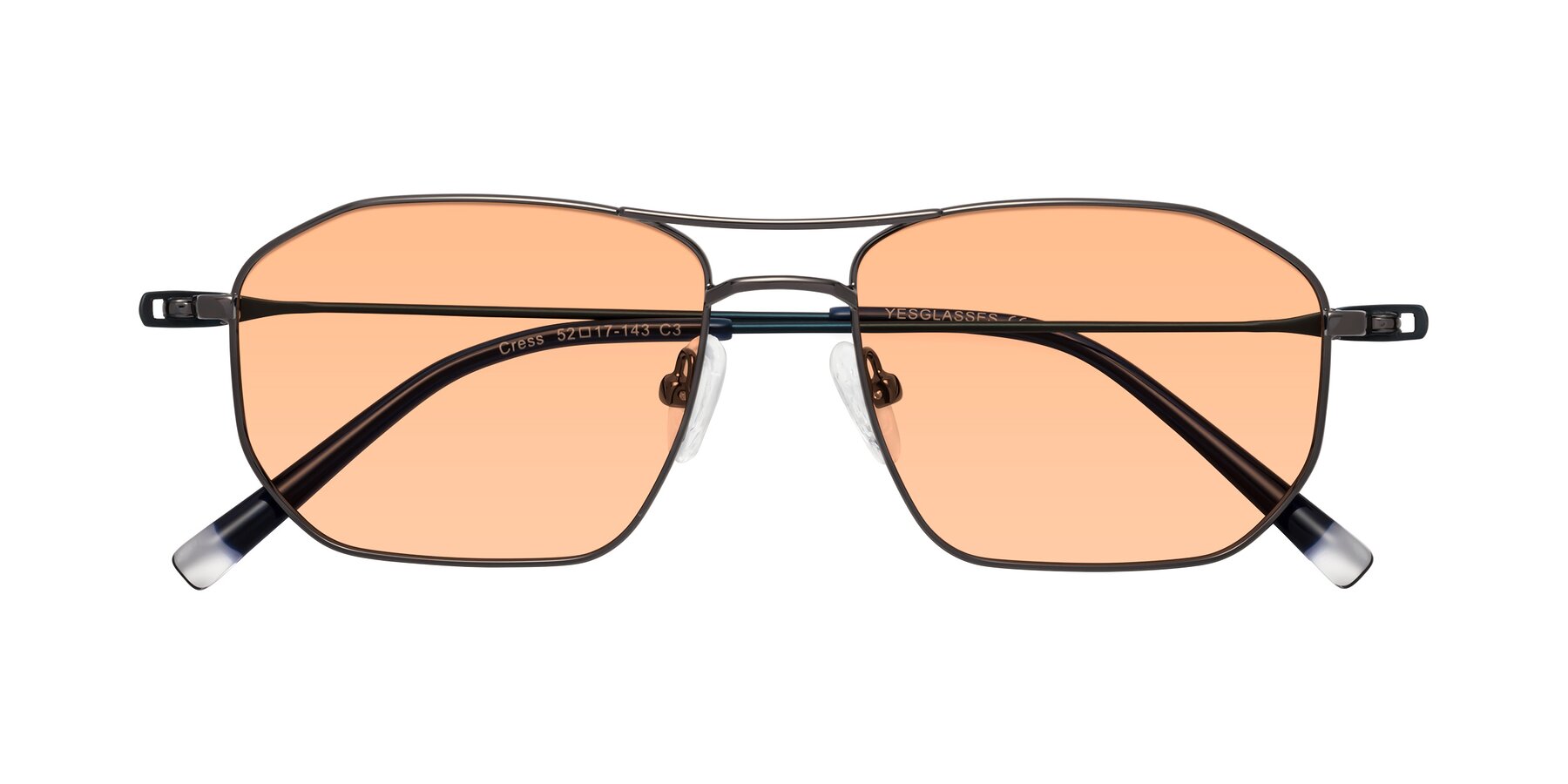 Folded Front of Cress in Gunmetal-Blue with Light Orange Tinted Lenses