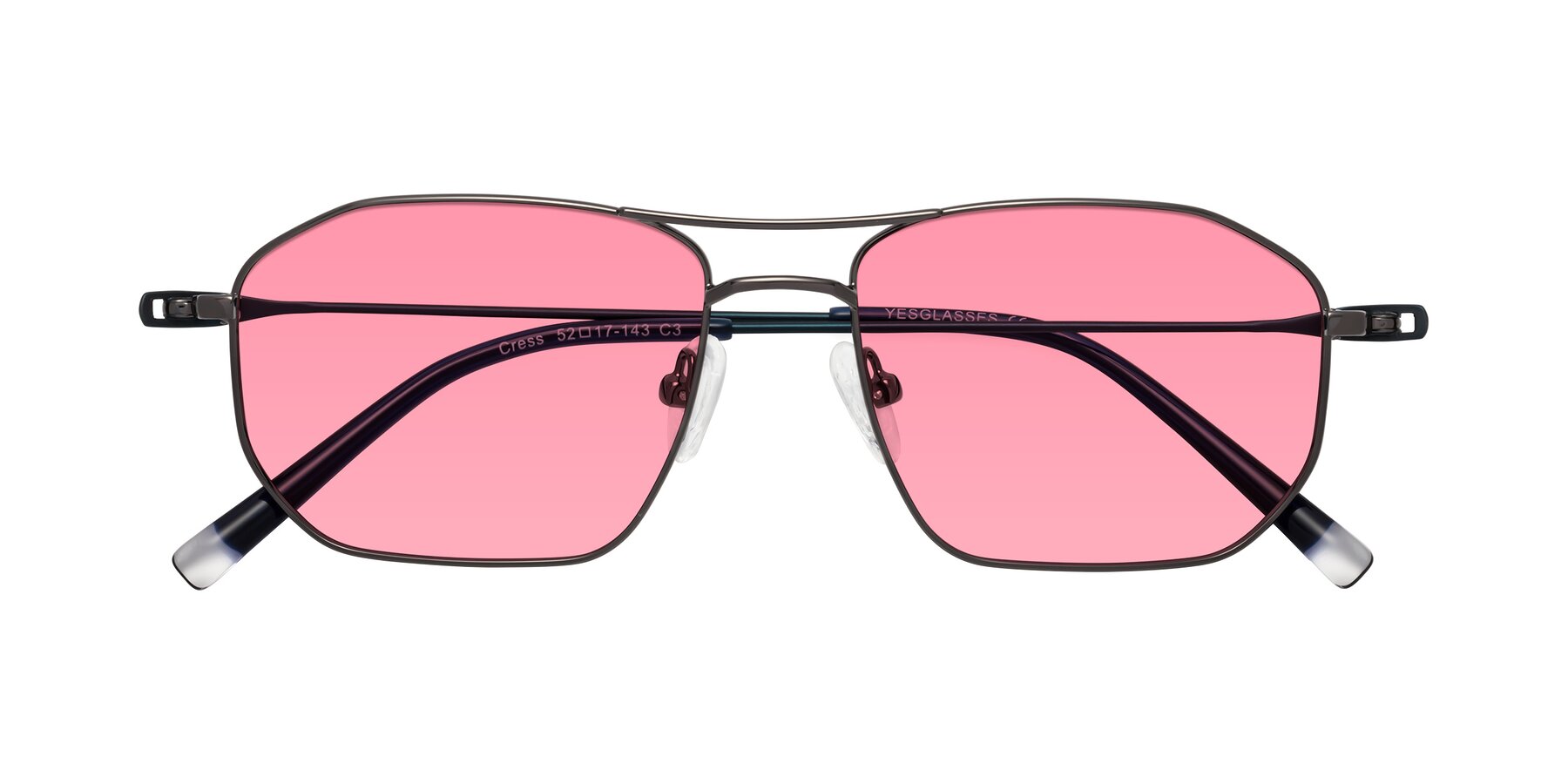 Folded Front of Cress in Gunmetal-Blue with Pink Tinted Lenses