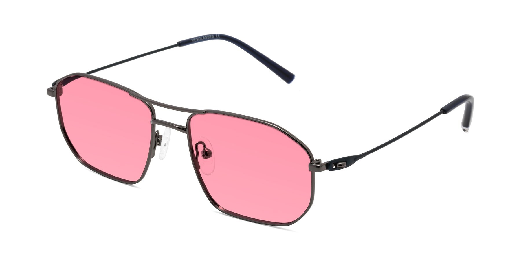 Angle of Cress in Gunmetal-Blue with Pink Tinted Lenses