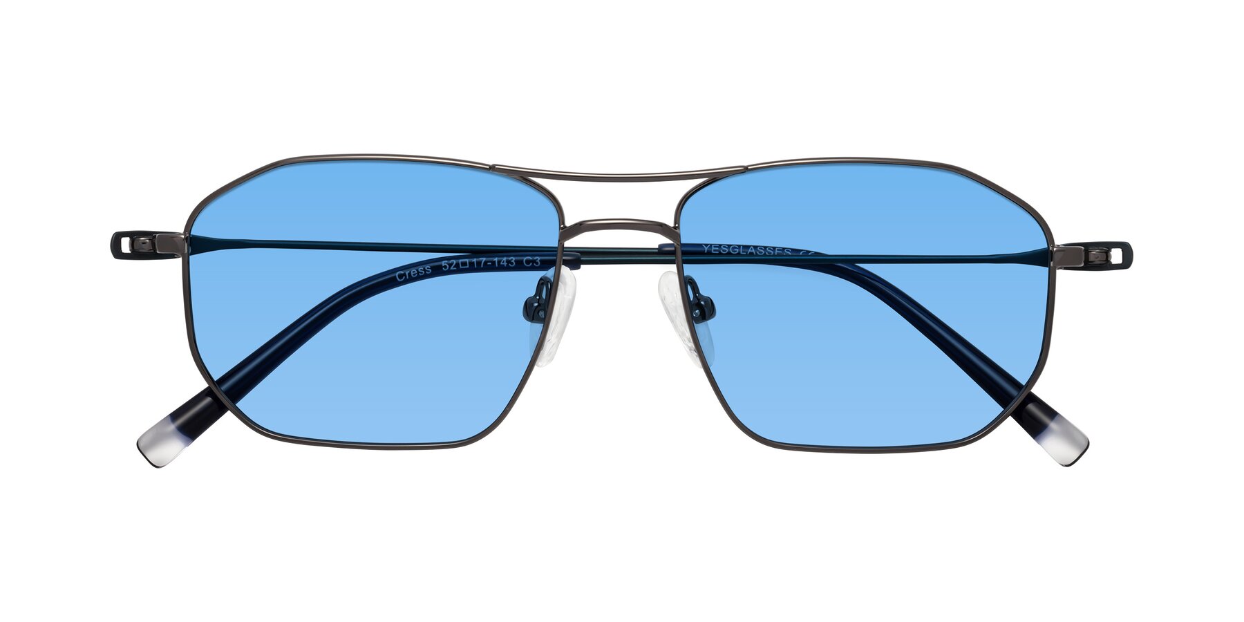 Folded Front of Cress in Gunmetal-Blue with Medium Blue Tinted Lenses