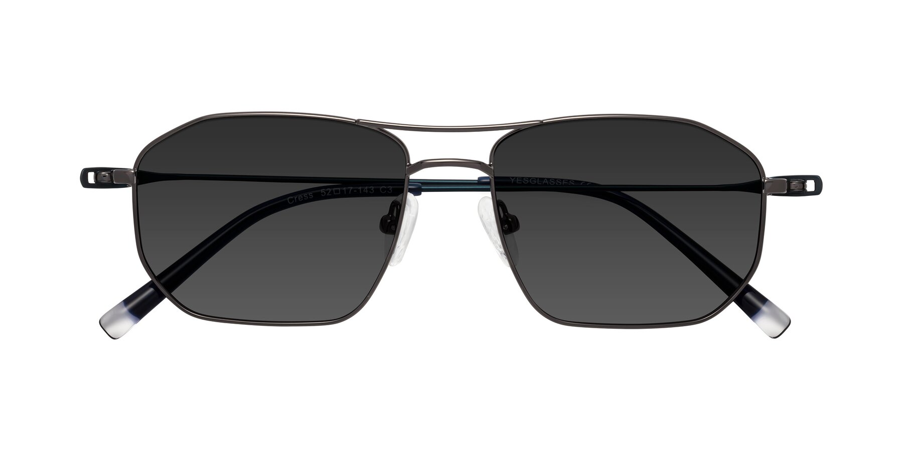 Folded Front of Cress in Gunmetal-Blue with Gray Tinted Lenses