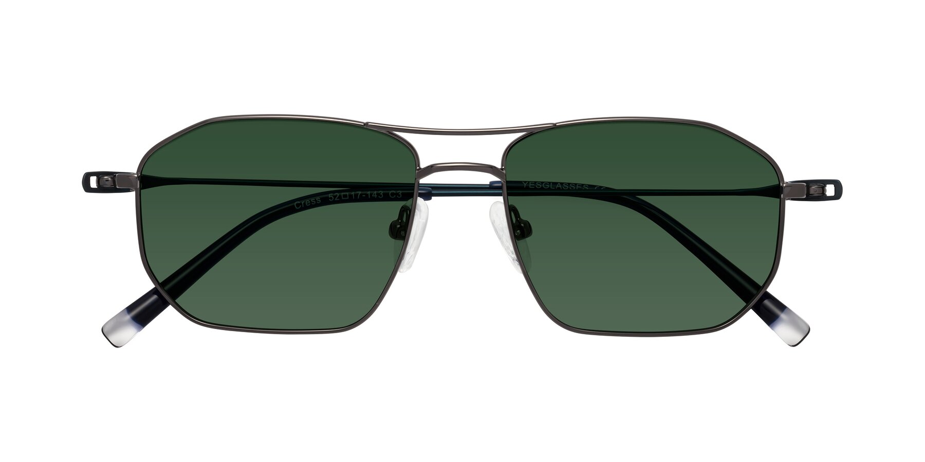 Folded Front of Cress in Gunmetal-Blue with Green Tinted Lenses