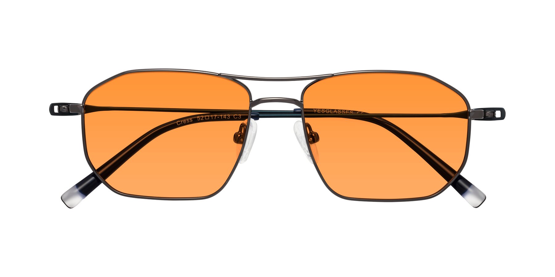 Folded Front of Cress in Gunmetal-Blue with Orange Tinted Lenses