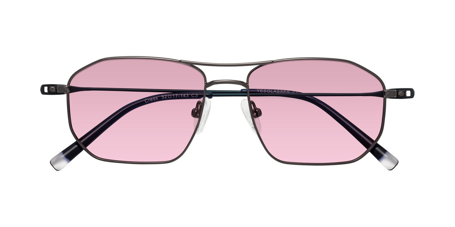 Folded Front of Cress in Gunmetal-Blue with Light Wine Tinted Lenses