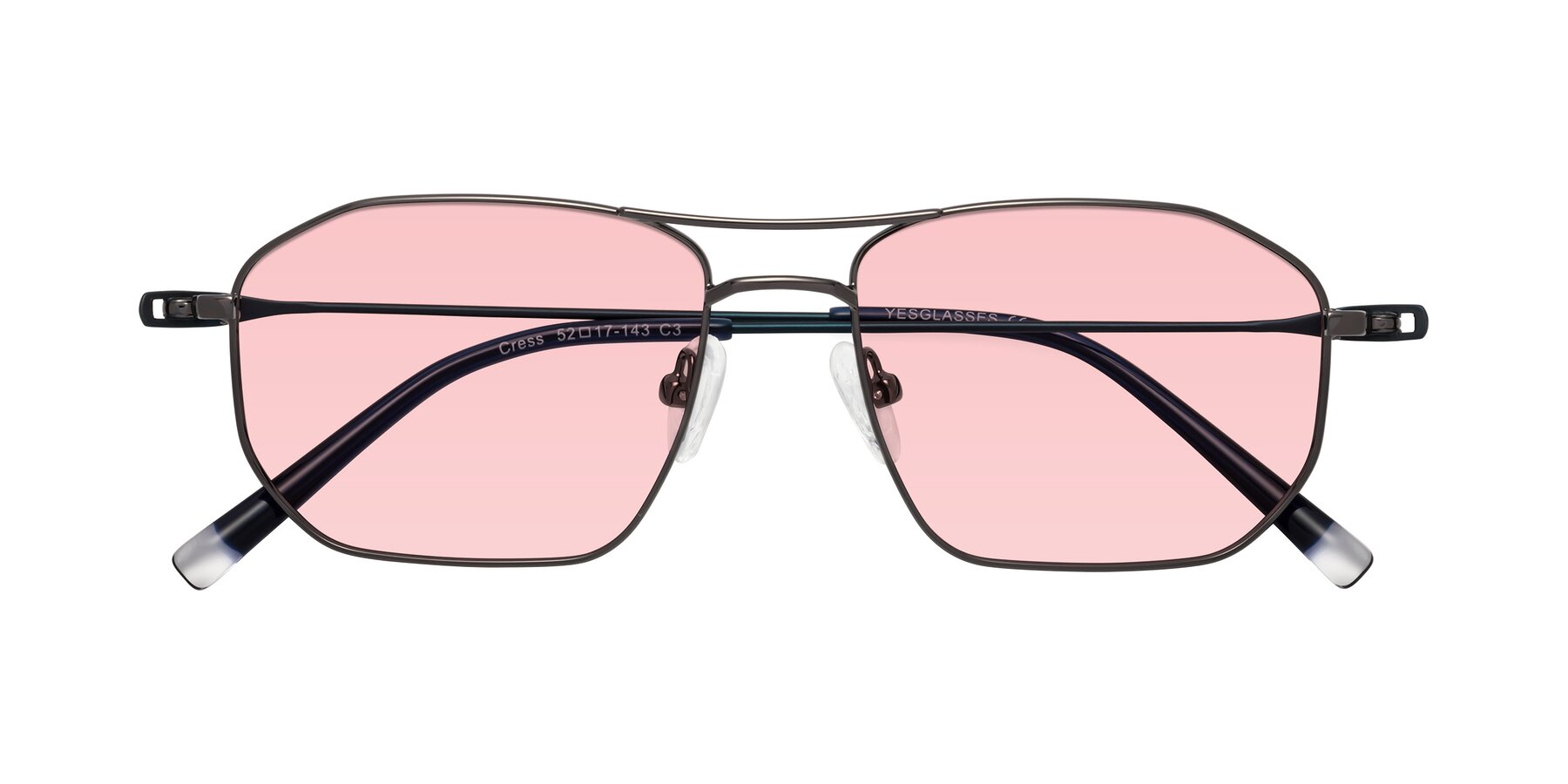 Folded Front of Cress in Gunmetal-Blue with Light Garnet Tinted Lenses