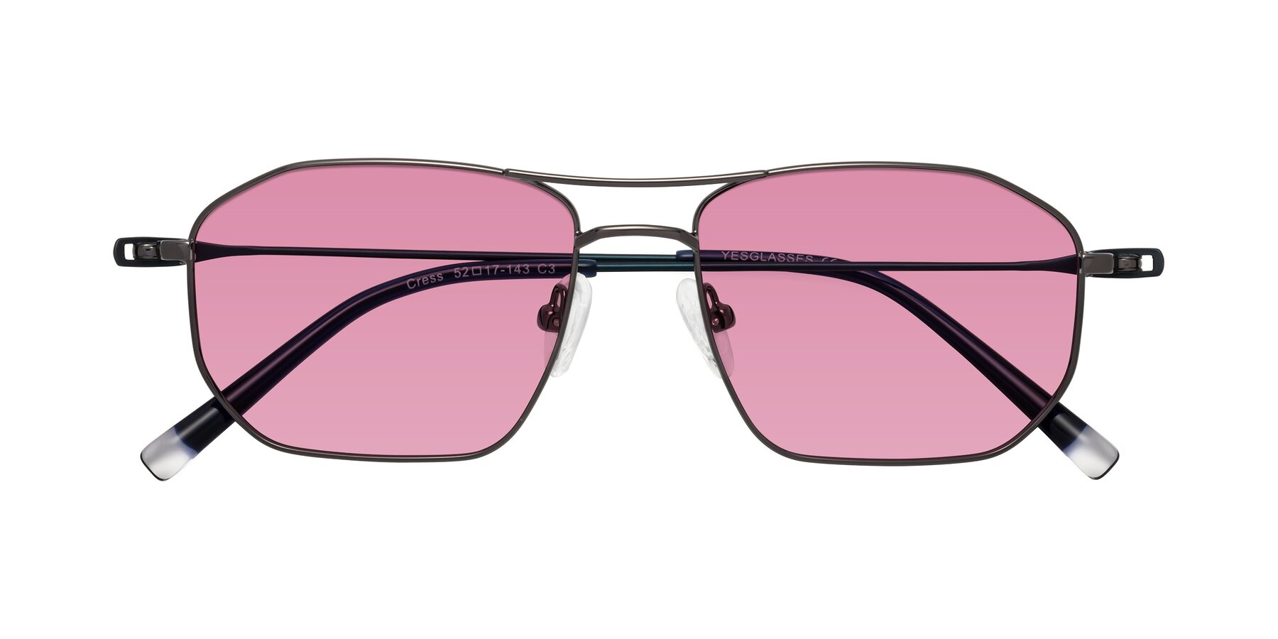 Folded Front of Cress in Gunmetal-Blue with Medium Wine Tinted Lenses