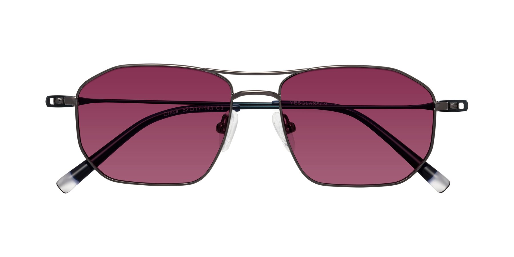 Folded Front of Cress in Gunmetal-Blue with Wine Tinted Lenses