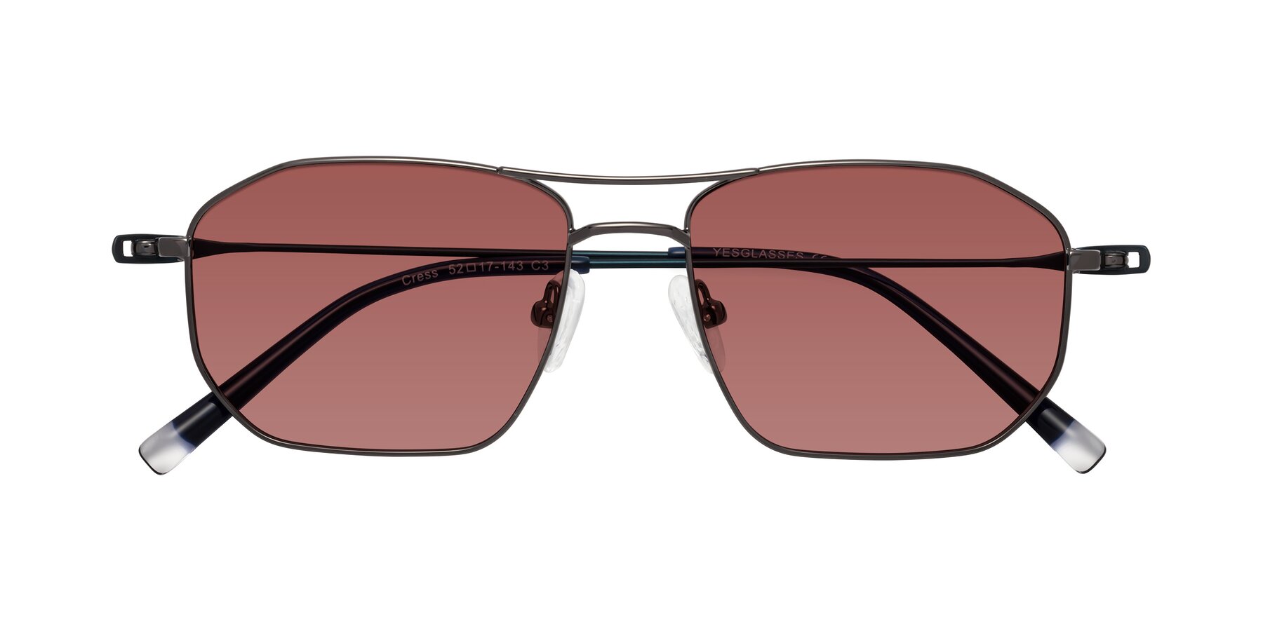 Folded Front of Cress in Gunmetal-Blue with Garnet Tinted Lenses