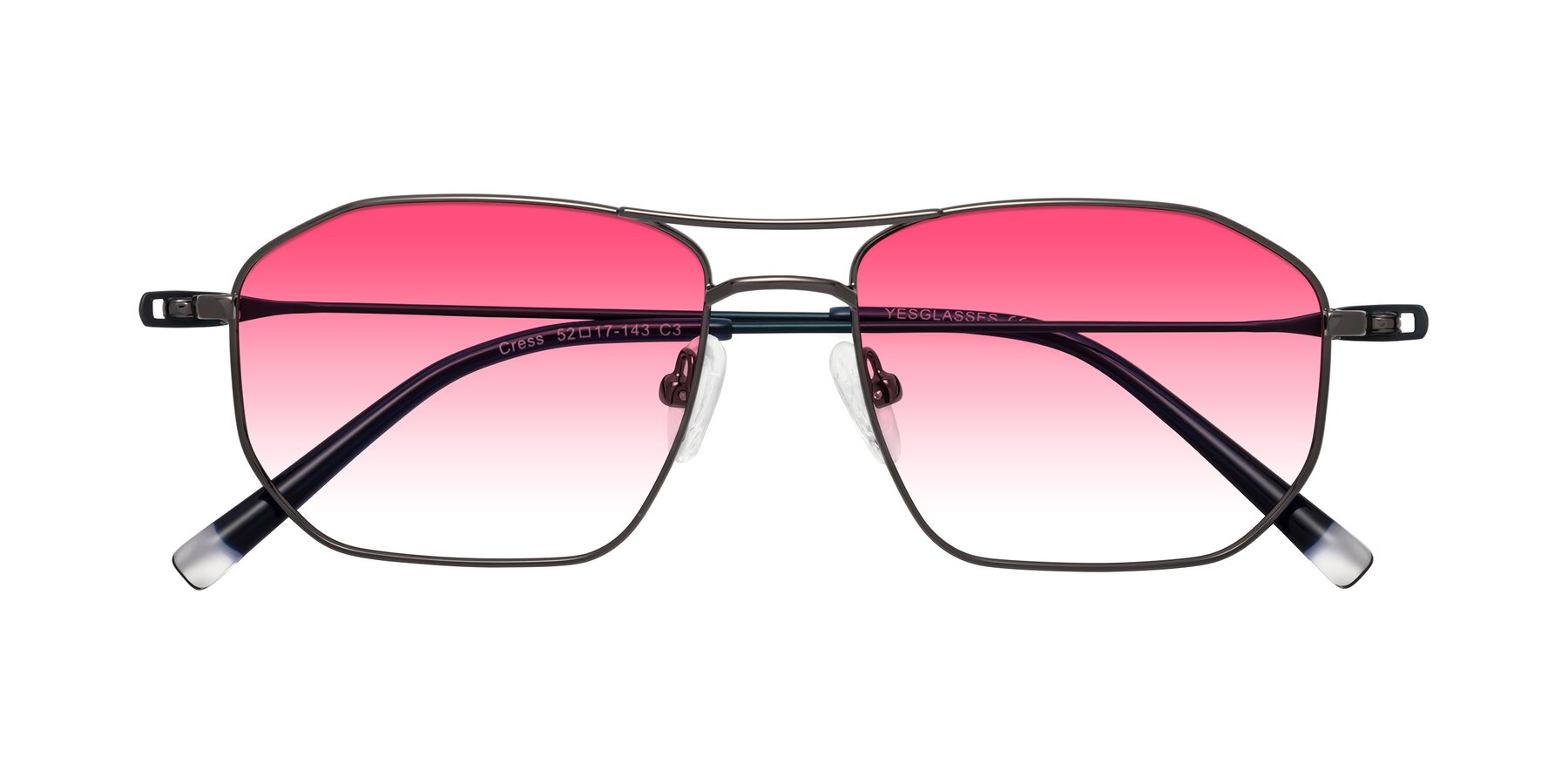 Folded Front of Cress in Gunmetal-Blue with Pink Gradient Lenses