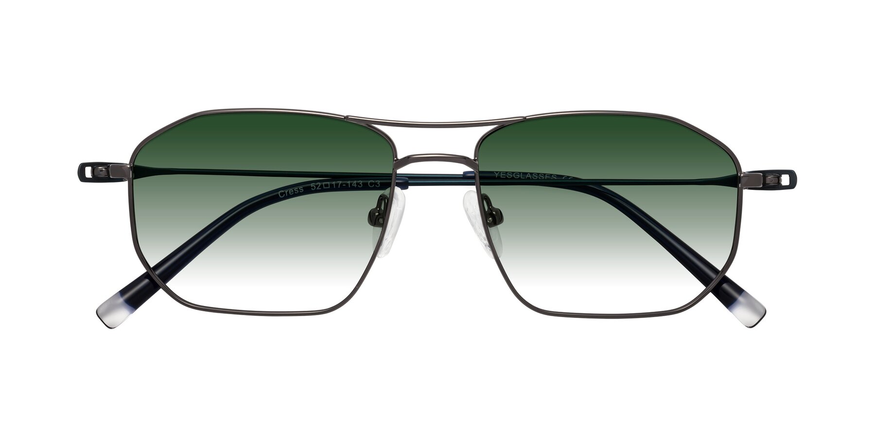 Folded Front of Cress in Gunmetal-Blue with Green Gradient Lenses