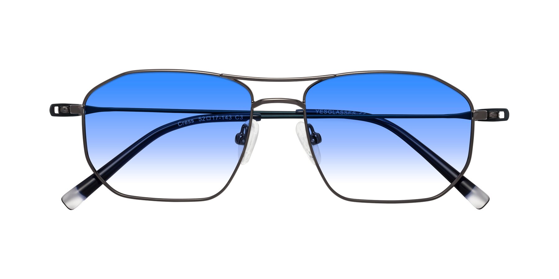 Folded Front of Cress in Gunmetal-Blue with Blue Gradient Lenses