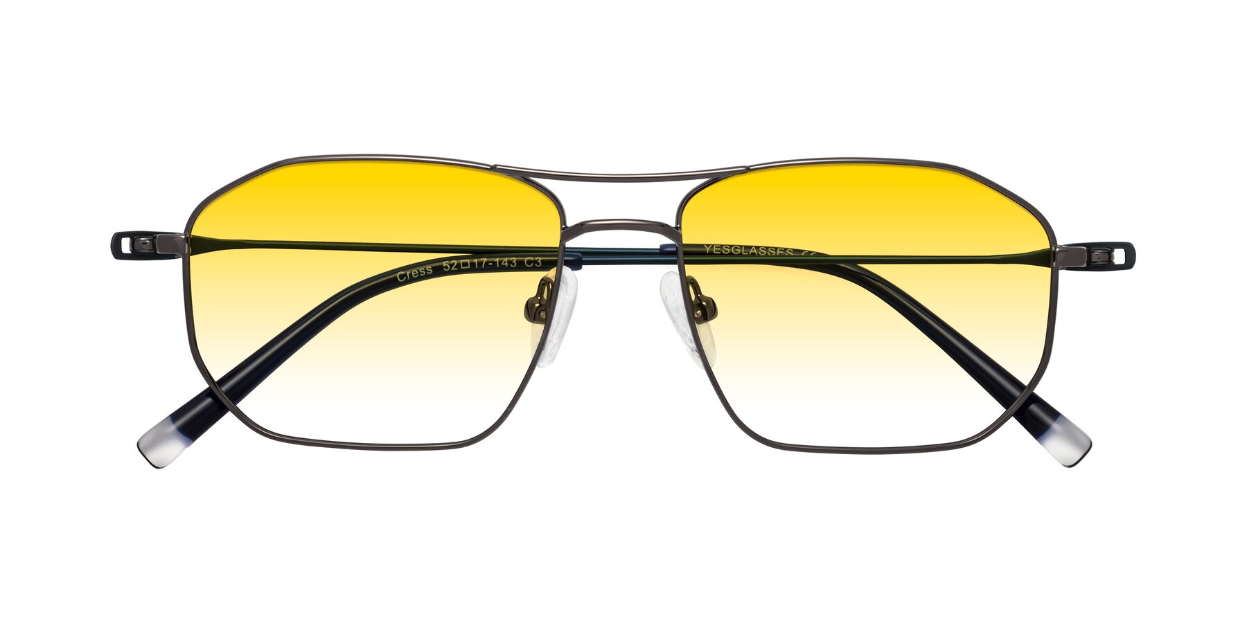 Folded Front of Cress in Gunmetal-Blue with Yellow Gradient Lenses