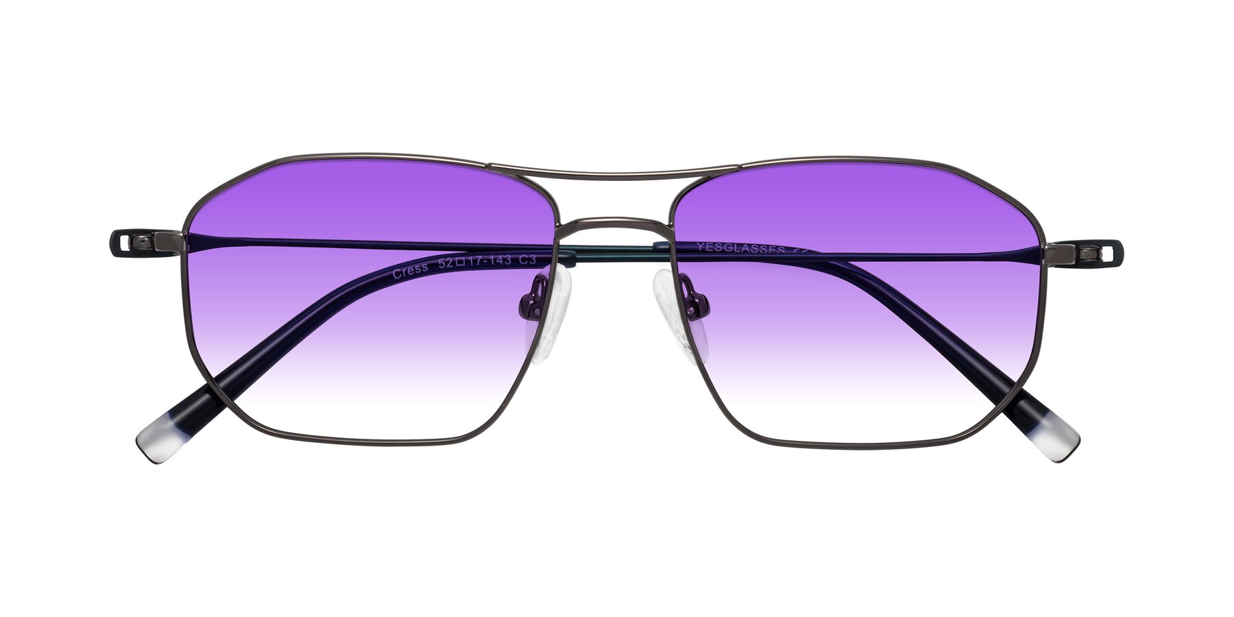 Folded Front of Cress in Gunmetal-Blue with Purple Gradient Lenses