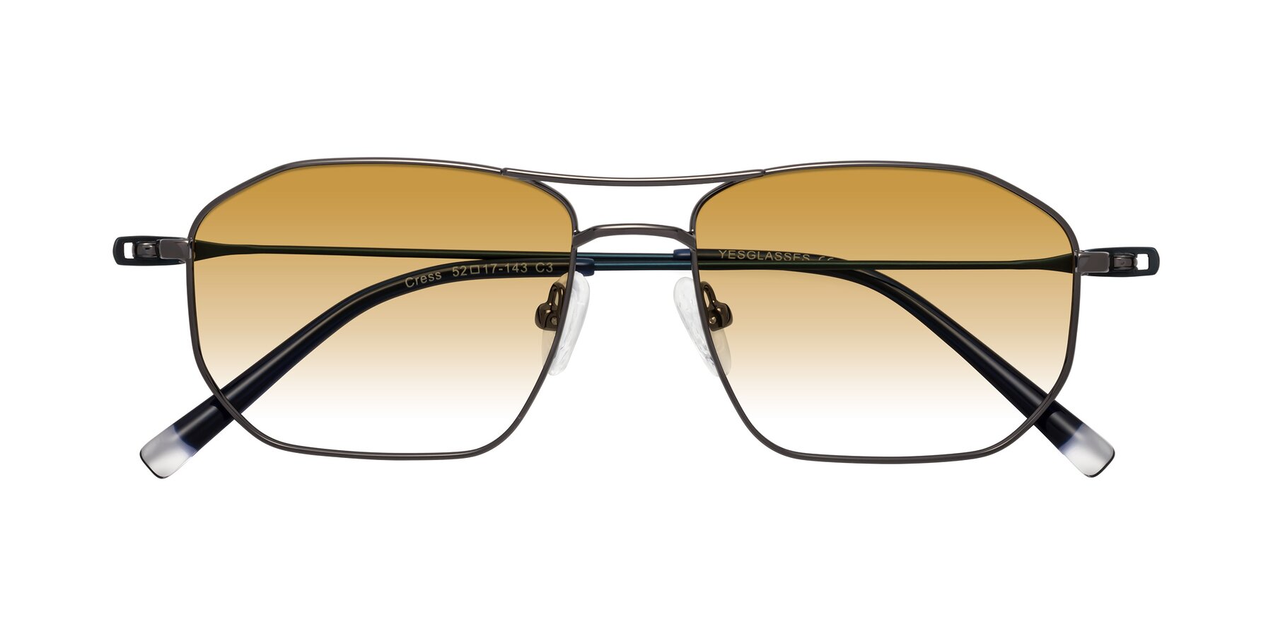 Folded Front of Cress in Gunmetal-Blue with Champagne Gradient Lenses