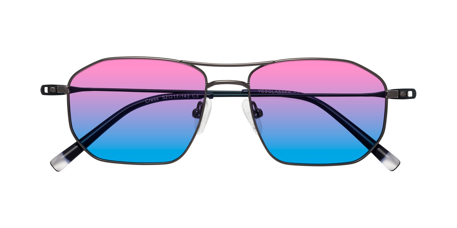 Folded Front of Cress in Gunmetal-Blue with Pink / Blue Gradient Lenses