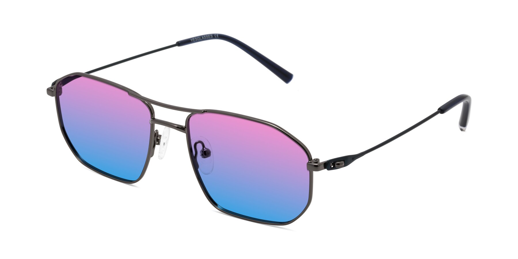 Angle of Cress in Gunmetal-Blue with Pink / Blue Gradient Lenses