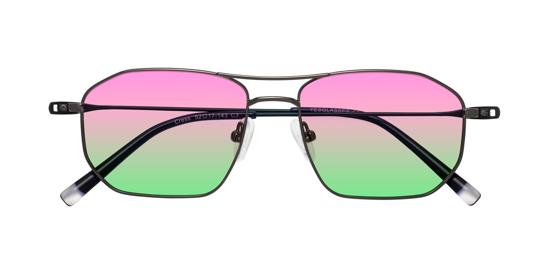 Folded Front of Cress in Gunmetal-Blue with Pink / Green Gradient Lenses