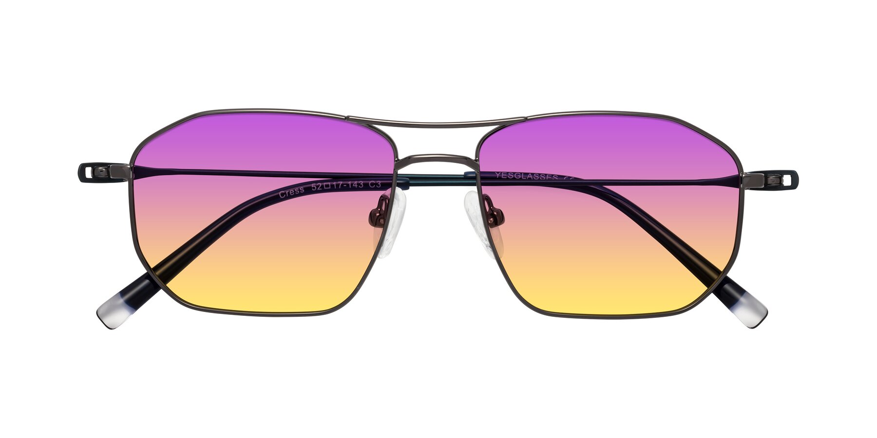 Folded Front of Cress in Gunmetal-Blue with Purple / Yellow Gradient Lenses