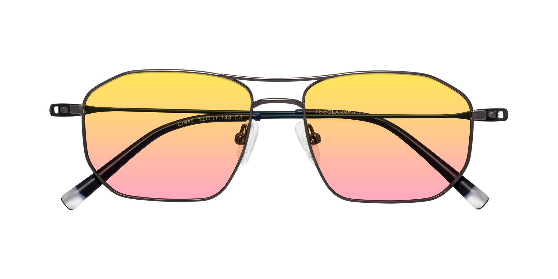 Folded Front of Cress in Gunmetal-Blue with Yellow / Pink Gradient Lenses