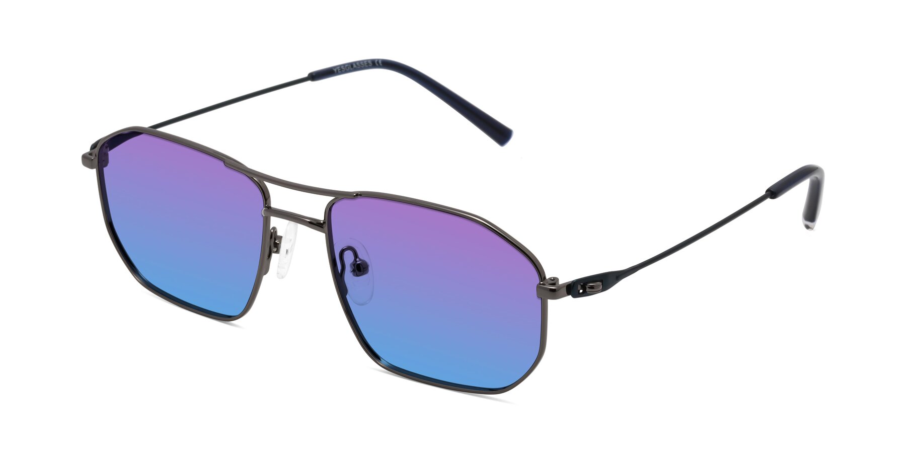 Angle of Cress in Gunmetal-Blue with Purple / Blue Gradient Lenses