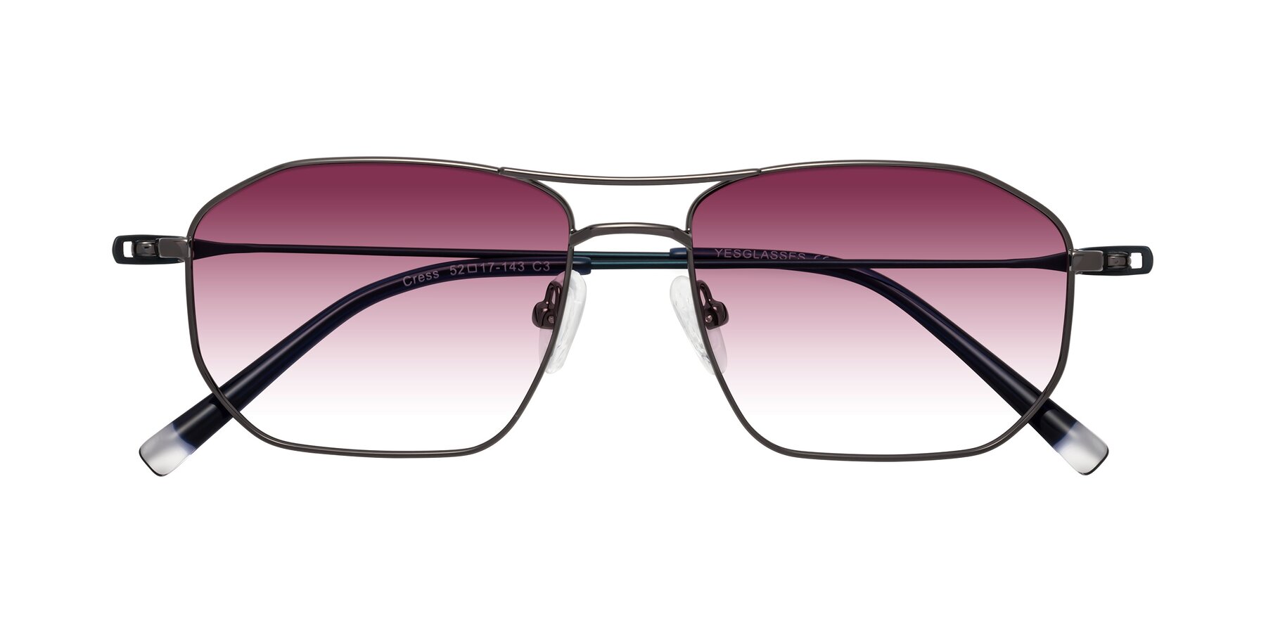 Folded Front of Cress in Gunmetal-Blue with Wine Gradient Lenses