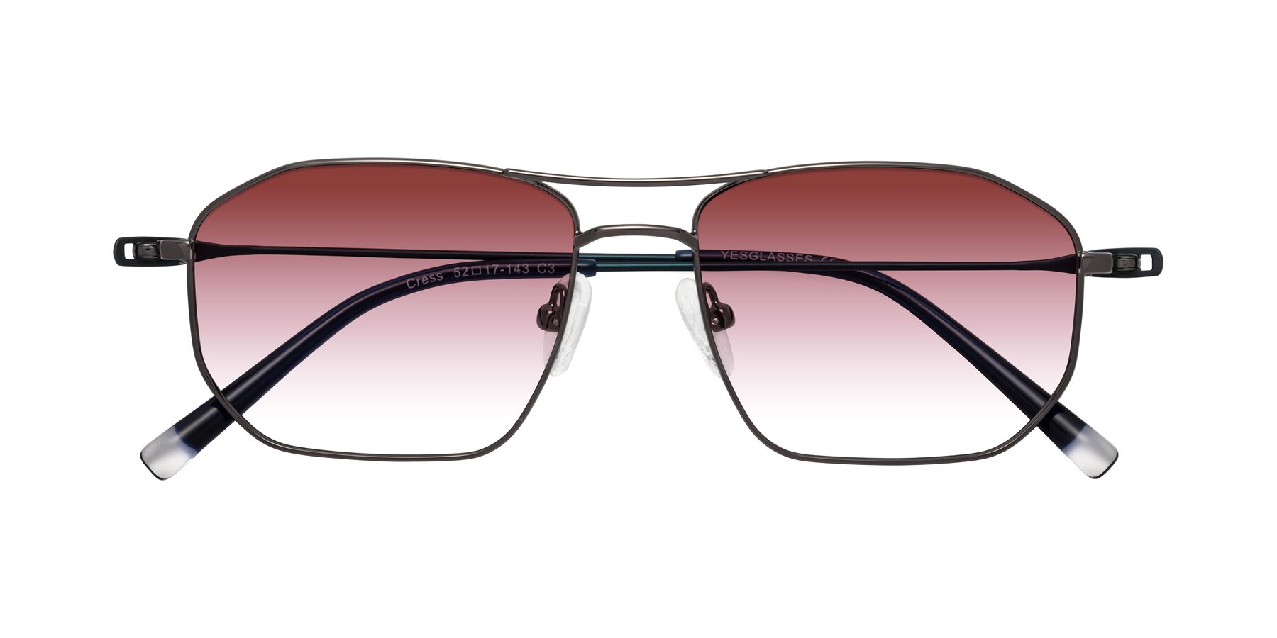 Folded Front of Cress in Gunmetal-Blue with Garnet Gradient Lenses