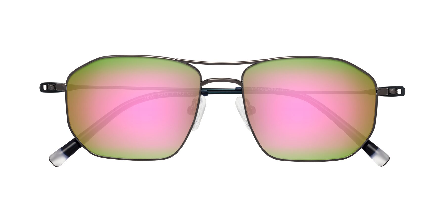 Folded Front of Cress in Gunmetal-Blue with Pink Mirrored Lenses