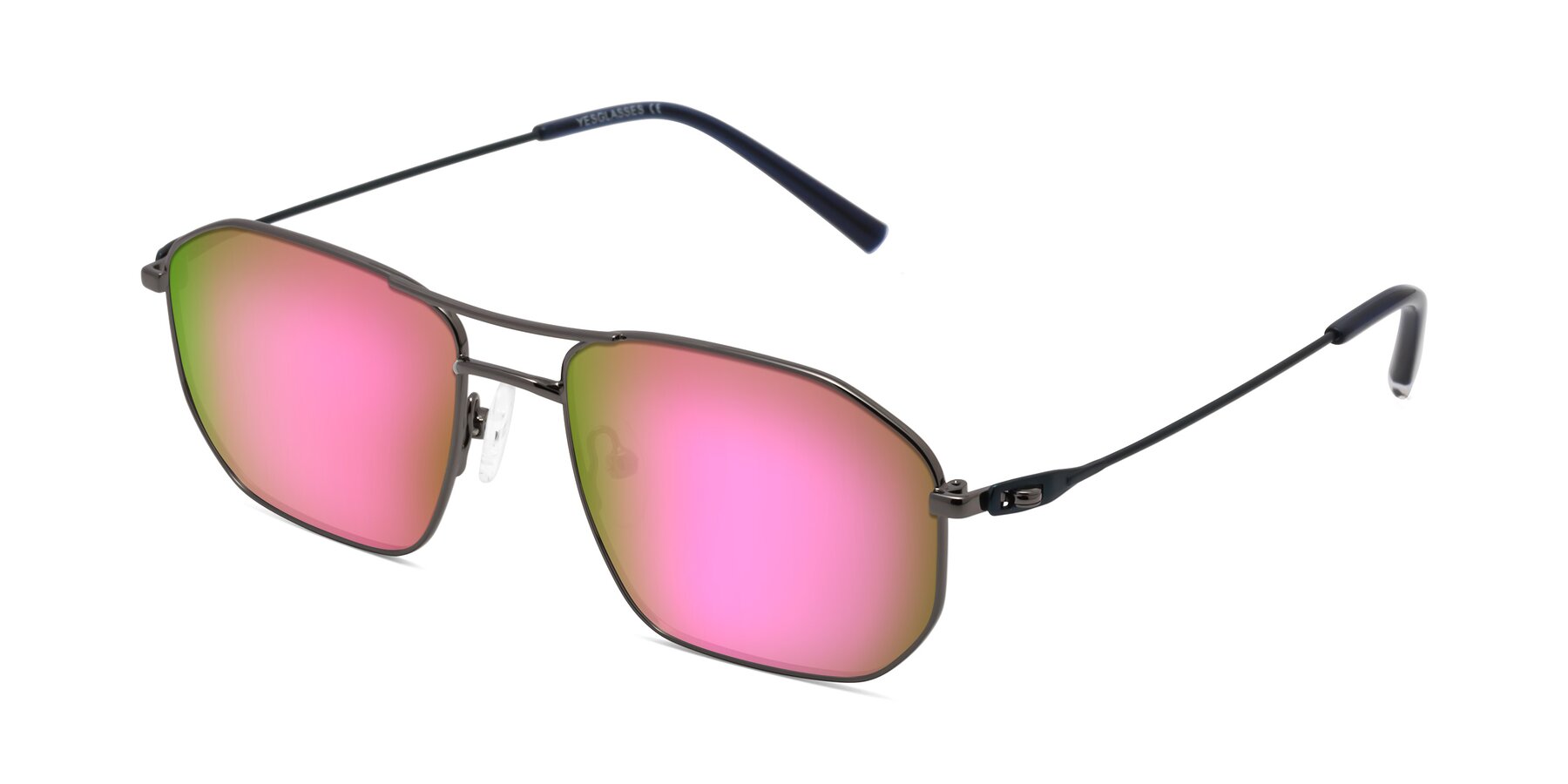 Angle of Cress in Gunmetal-Blue with Pink Mirrored Lenses