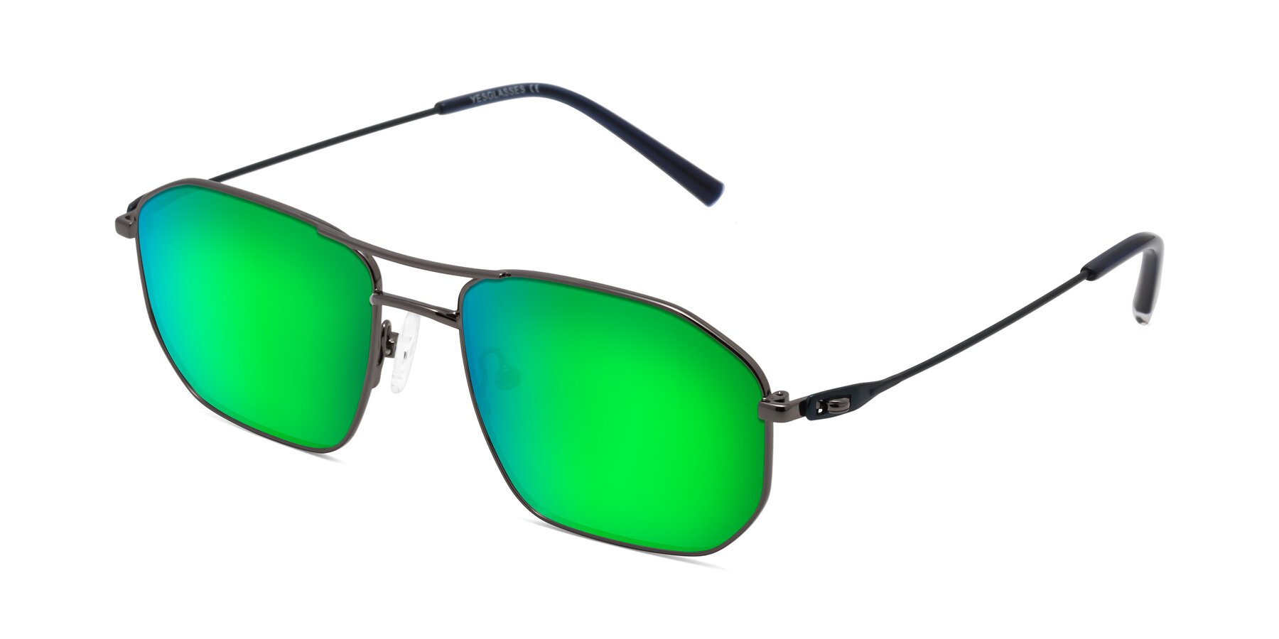 Angle of Cress in Gunmetal-Blue with Green Mirrored Lenses