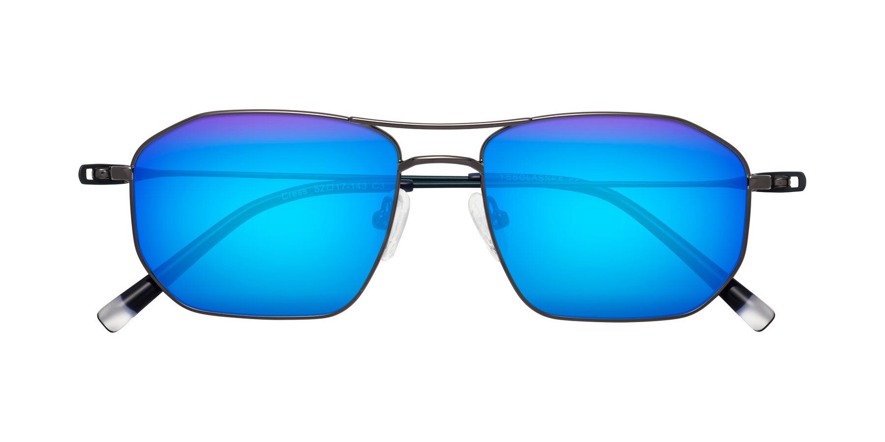 Folded Front of Cress in Gunmetal-Blue with Blue Mirrored Lenses