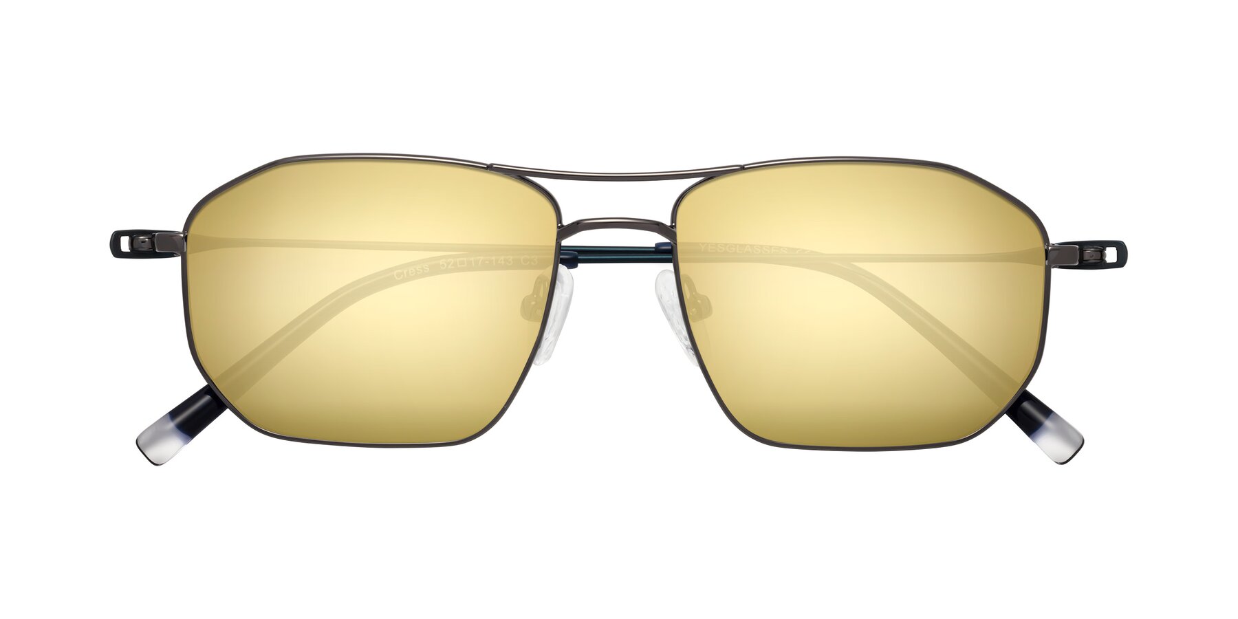 Folded Front of Cress in Gunmetal-Blue with Gold Mirrored Lenses