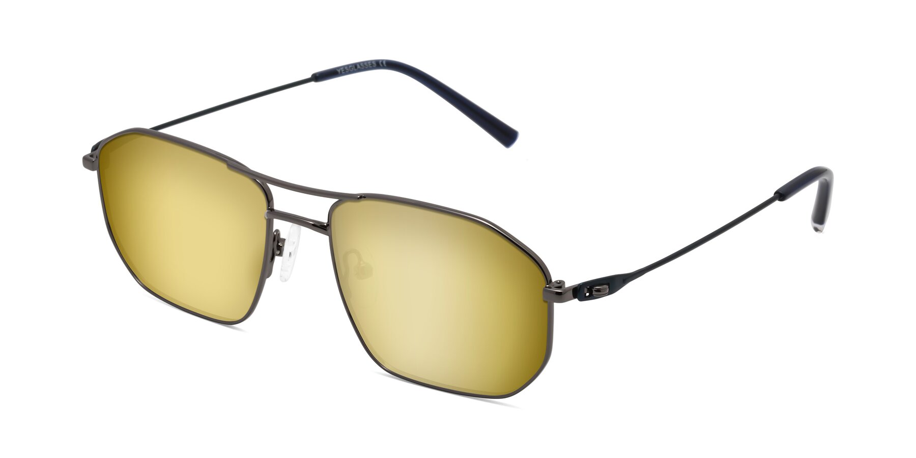 Angle of Cress in Gunmetal-Blue with Gold Mirrored Lenses