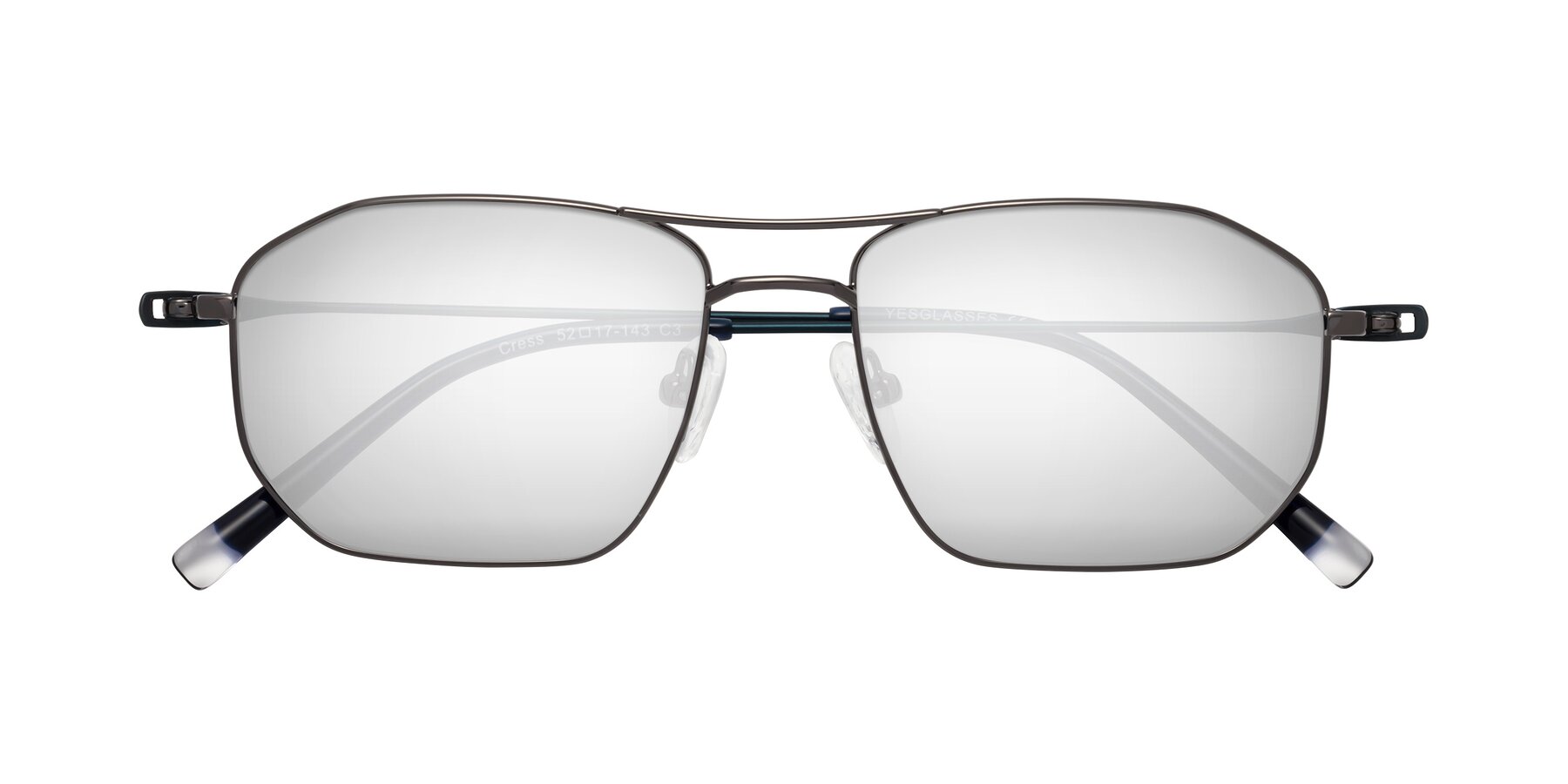 Folded Front of Cress in Gunmetal-Blue with Silver Mirrored Lenses