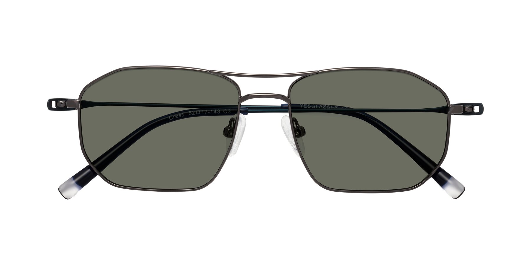 Folded Front of Cress in Gunmetal-Blue with Gray Polarized Lenses