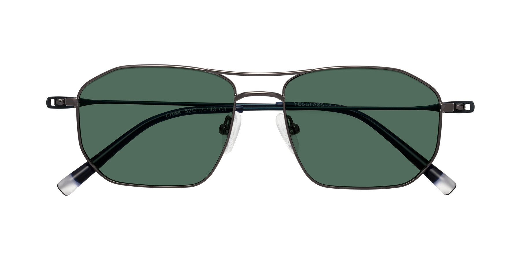 Folded Front of Cress in Gunmetal-Blue with Green Polarized Lenses