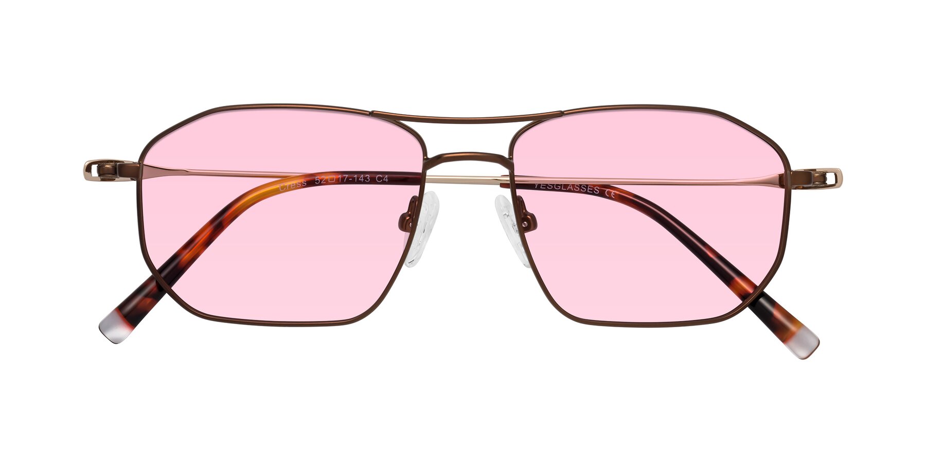 Folded Front of Cress in Brown-Gold with Light Pink Tinted Lenses