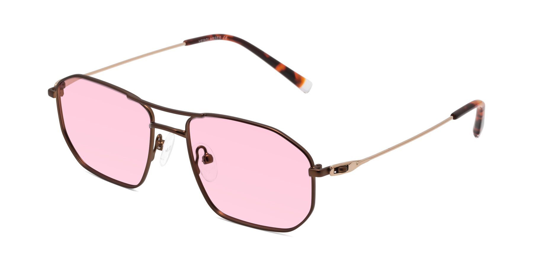 Angle of Cress in Brown-Gold with Light Pink Tinted Lenses